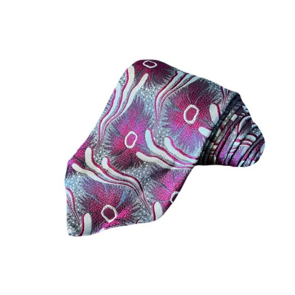 Vintage Hugo Boss 58 x 3.5 Silver Dark Pink Mens Neck Tie
